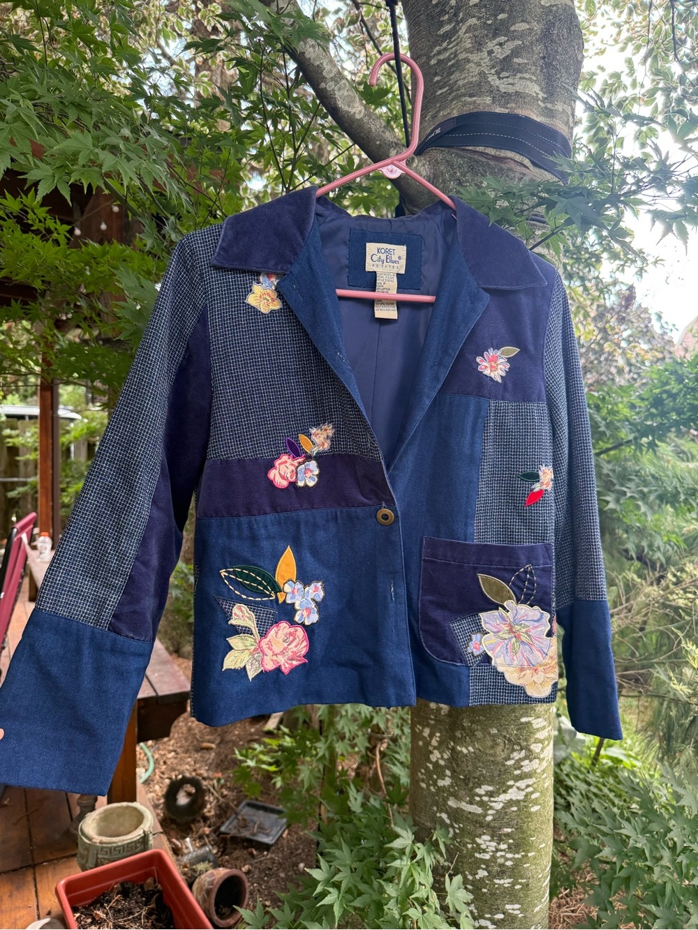 Vintage Navy Floral Patchwork Women's Blazer